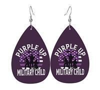 Purple Up Military Kids Military Child Month Orecchini in pelle per le donne Ciondolano l'orecchino con pendente a goccia con gancio Regali per ragazza adulta