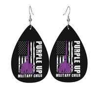 Purple Up Military Kids Military Child Month Orecchini in pelle per le donne Ciondolano l'orecchino con pendente a goccia con gancio Regali per ragazza adulta
