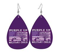 Purple Up Military Kids Military Child Month Orecchini in pelle per le donne Ciondolano l'orecchino con pendente a goccia con gancio Regali per ragazza adulta