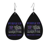 Purple Up Military Kids Military Child Month Orecchini in pelle per le donne Ciondolano l'orecchino con pendente a goccia con gancio Regali per ragazza adulta