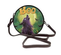 Purple Wolf Howls At The Moon - Borsa a tracolla da donna, rotonda, in pelle