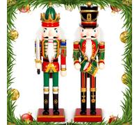 Purpledi 2 Pezzi Schiaccianoci di Natale, 30cm Schiaccianoci Natalizi Soldatino Tradizionale in Legno Fatto a Mano, Soldatini di Legno Decorazioni, Soldatini Decorazioni Ideali per Albero di Natale