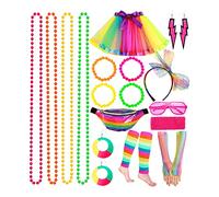 Purpledi 21pcs Accessori Vestiti Anni 80 Donna， Costume Anni 80 Donna Accessori Neon， Neon Marsupio Fascia Capelli Bracciale Scaldamuscoli Orecchini e Occhiali per 80s Festa a Tema