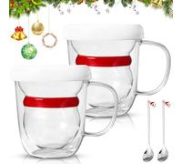 Purpledi 2Pz Tazza di Natale, 300ml Tazza Natalizia Doppia Parete, Pupazzo di Neve Natalizio Tazzine Caffe, Tazze Natalizie Particolari, Mug Natalizie per Caffè, Cappuccino, Latte,Tè