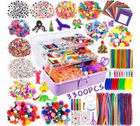 Purpledi 3300+ Lavoretti Creativi per Bambini, Lavoretti Creativi per Bambini DIY Art Craft Set, Scovolini Colorati per Lavoretti, Contiene Occhi Contorti, Bastoncini di Legno Colorati, Piume