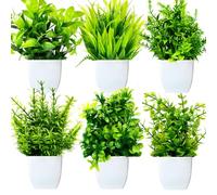 Purpledi 6 Pezzi Mini Piante Artificiali Verdi in Vaso Plastica, Piante Finte da Interno, Piantine Finte Decorative con Vasetto per Casa Ufficio Tavolo Stanza Bagno Decorazione Interno