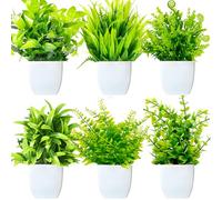 Purpledi 6 Pezzi Mini Piante Artificiali Verdi in Vaso Plastica, Piante Finte da Interno, Piantine Finte Decorative con Vasetto per Casa Ufficio Tavolo Stanza Bagno Decorazione Interno B