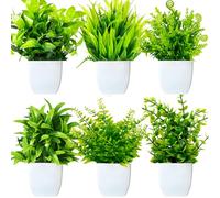 Purpledi 6 Pezzi Mini Piante Artificiali Verdi in Vaso Plastica, Piante Finte da Interno, Piantine Finte Decorative con Vasetto per Casa Ufficio Tavolo Stanza Bagno Decorazione Interno B