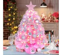 Purpledi Albero di Natale Piccolo, 60cm Rosa Albero, Mini Albero di Natale con Luci LED, Alberelli di Piccoli per Decorazioni Natalizie