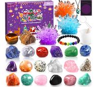 Purpledi Calendario Avvento 2025 Pietre e Minerali con Cristalli, Set di Pietre Chakra Naturali, Calendario dell'Avvento per Bambini e Adulti, Kit di Crescita Cristalli, Regalo Natale