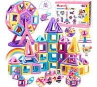 Purpledi Costruzioni Magnetiche per Bambini 60 Pezzi, Giochi Educativi Mattoncini Magnetici per Bambini Bambina Bimbo 3 4 5 6 7 8 Anni Giochi Educativo Magneti Compleanno Natale Ottima Idea Regalo