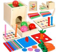 Purpledi Giochi Legno Bambini, 6 in 1 Giochi Montessori Cubo Multiattivita Legno Gioco per 1 2 3 Anni Ragazzi Ragazze, Interattivo Giocattoli Educativi per Bambini Come Regalo di Natale (A)