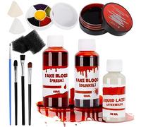 Purpledi Halloween Sangue Finto Set, Realistico Kit Trucco Effetti Speciali, Sangue Fresco + Sangue Vecchio + Lattice + Crema al Plasma + Truccabimbi, per il Trucco di Halloween per Trucco Vampiro