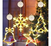 Purpledi LED Luci Natalizie Decorazioni, 4 Pezzi Luci di Natale, Lampada a Ventosa per Finestra di Natale, Luci di Natale A Luce A Sospensione, Ventosa a Batteria Decorazioni Natalizie Interne