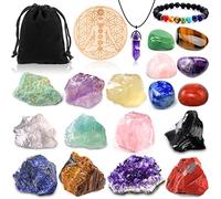 Purpledi Set di Pietre Chakra, Set di Cristalli di Chakra, Set di Cristalli Curativi Naturali e Pietre Chakra con Grappolo di Ametista, per la Meditazione Yoga di Guarigione Pietra Grezza Naturale (A)