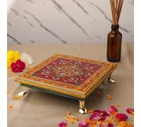 Purpledip Chowki - Piattaforma in legno dipinta a mano per Dio Idols nel tempio della casa (11653)