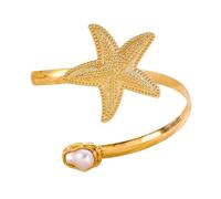 PURPLELILY Bracciale rigido con apertura flessibile e perle irregolari, gioiello ispirato alla costa, elegante accessorio per vacanze al mare