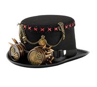 PURPLELILY Cappello a cilindro in stile industriale con catena in metallo articolata e occhiali decorativi per costume di Halloween Stage Vintage Industrial Chain Hat