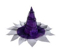 PURPLELILY Cappello da strega di Halloween, delicato cappello da mago retrò nero per travestimento alla moda per adulti cosplay accessorio per costume da strega vintage