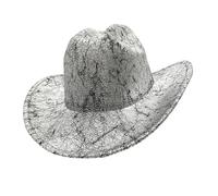 PURPLELILY Cappello occidentale in PU con tesa larga e texture decorativa retrò per gli appassionati di costumi e accessori per feste cosplay cappello a tesa larga