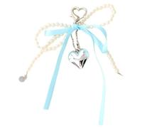 PURPLELILY Charm unico a forma di cuore con fiocco per borse, portachiavi, perle, ciondolo per borsa, accessori decorativi per uso quotidiano, decorazione unica per borsa, Blu
