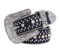 PURPLELILY Cintura in pelle occidentale tempestata di strass per uomo donna cinture in vita in cristallo vintage per abiti jeans cintura con strass cinture borchiate di cristallo per donne uomini per