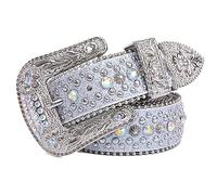 PURPLELILY Cintura in pelle occidentale tempestata di strass per uomo donna cinture in vita in cristallo vintage per abiti jeans cintura con strass cinture borchiate di cristallo per donne uomini per