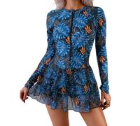 PURPLELILY Costume da bagno da donna a copertura completa, con chiusura frontale con cerniera e maniche lunghe per una comoda avventura acquatica e vacanza in spiaggia