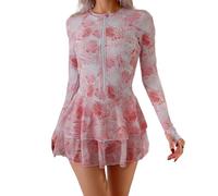 PURPLELILY Costume da bagno da donna a copertura completa, con chiusura frontale con cerniera e maniche lunghe per una comoda avventura acquatica e vacanza in spiaggia