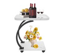 PurpleMinder Tavolino Mobile a Forma di C, 60 cm, Tavolino Alto con Ruote Richiudibili, per Divano, Soggiorno, Laptop, Tablet (Bianco)