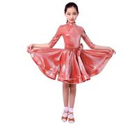 purpleq Abito da Ballo Latino per Bambine in Vernice Lucida, Professionale per Salsa, cha cha, Valzer e Tango, Abbigliamento da Allenamento,Rosa,3XL