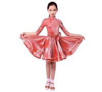 purpleq Abito da Ballo Latino per Bambine in Vernice Lucida, Professionale per Salsa, cha cha, Valzer e Tango, Abbigliamento da Allenamento,Rosa,M