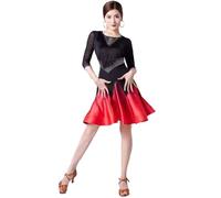 purpleq Da Donna Frange Gradiente Tango Latino Salsa Dance Competition Dress Nappa Valzer da Sala Cha Cha Gonna da Allenamento,Rosso,L