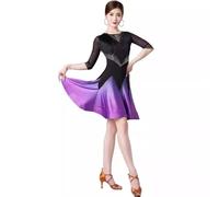 purpleq Da Donna Frange Gradiente Tango Latino Salsa Dance Competition Dress Nappa Valzer da Sala Cha Cha Gonna da Allenamento,Viola,L