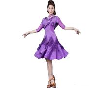 purpleq Donne Frangia Danza Latina Concorso Abito da Sala Valzer cha cha Liscia di Pesce Bordo Salsa Tango Samba Pratica Gonna,Viola,M