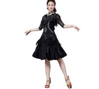 purpleq Donne Frangia Danza Latina Concorso Abito da Sala Valzer cha cha Liscia di Pesce Bordo Salsa Tango Samba Pratica Gonna,Nero,S