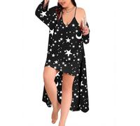purpleq Pigiama Taglie Forti Sottoveste e Vestaglia Lunga Stampa Stella Luna