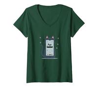 Purr Assistant: Simpatico Design Smartphone con Gatto per Gli Amanti degli Animali Domestici Maglietta con Collo a V, Donna, Verde Foresta, XXL