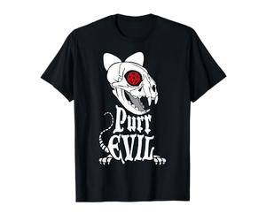 Purr Evil Cat Scheletro Goth Pentagramma Occulto Giochi di Parole di Halloween Maglietta