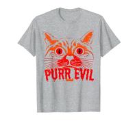 Purr Evil Satanic Cat Design spettrale per Halloween Maglietta, Uomo, Grigio Melange, S