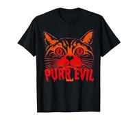 Purr Evil Satanic Cat Design spettrale per Halloween Maglietta, Uomo, Nero, L