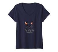 Purr-Perfect Day Every Day Cat Lover Citazione Maglietta con Collo a V, Donna, Navy, S