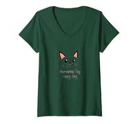 Purr-Perfect Day Every Day Cat Lover Citazione Maglietta con Collo a V, Donna, Verde Foresta, L