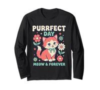 Purrfect Day Meow & Forever, Grazioso Gattino Floreale per Amanti dei Gatti Maglia a Manica