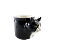 Purrfect - Tazza dipinta a mano, adorabile tazza 3D per caffè e tè, idea regalo per gli amanti degli animali domestici, in ceramica, motivo: gatto, mamma, papà, gattino (testa di gatto smoking)