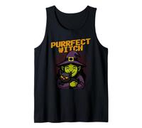 Purrfect Witch Funny Pixel Art Strega Che abbraccia Gatto Halloween Canotta