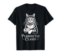 Purrfectly Classy Cat Tea Drinking Cats And Tea Lover Maglietta