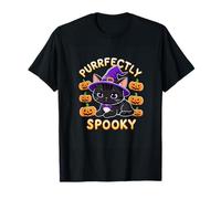 Purrfectly Spooky Cat Halloween Carino Kawaii Zucca Strega Maglietta