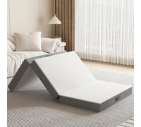 PurrJoys Materasso pieghevole singolo 10 cm, materasso per ospiti a tre ante con copertura lavabile, materassi pieghevoli da pavimento per viaggi, campeggio, studio, dormitorio