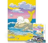 Purrmaid︰ Puzzle con gatto sirena sulla spiaggia, 1000 pezzi, per ragazzi, stimolante per la mente, divertimento per tutta la famiglia, bordi precisi, regalo memorabile (50x75cm)